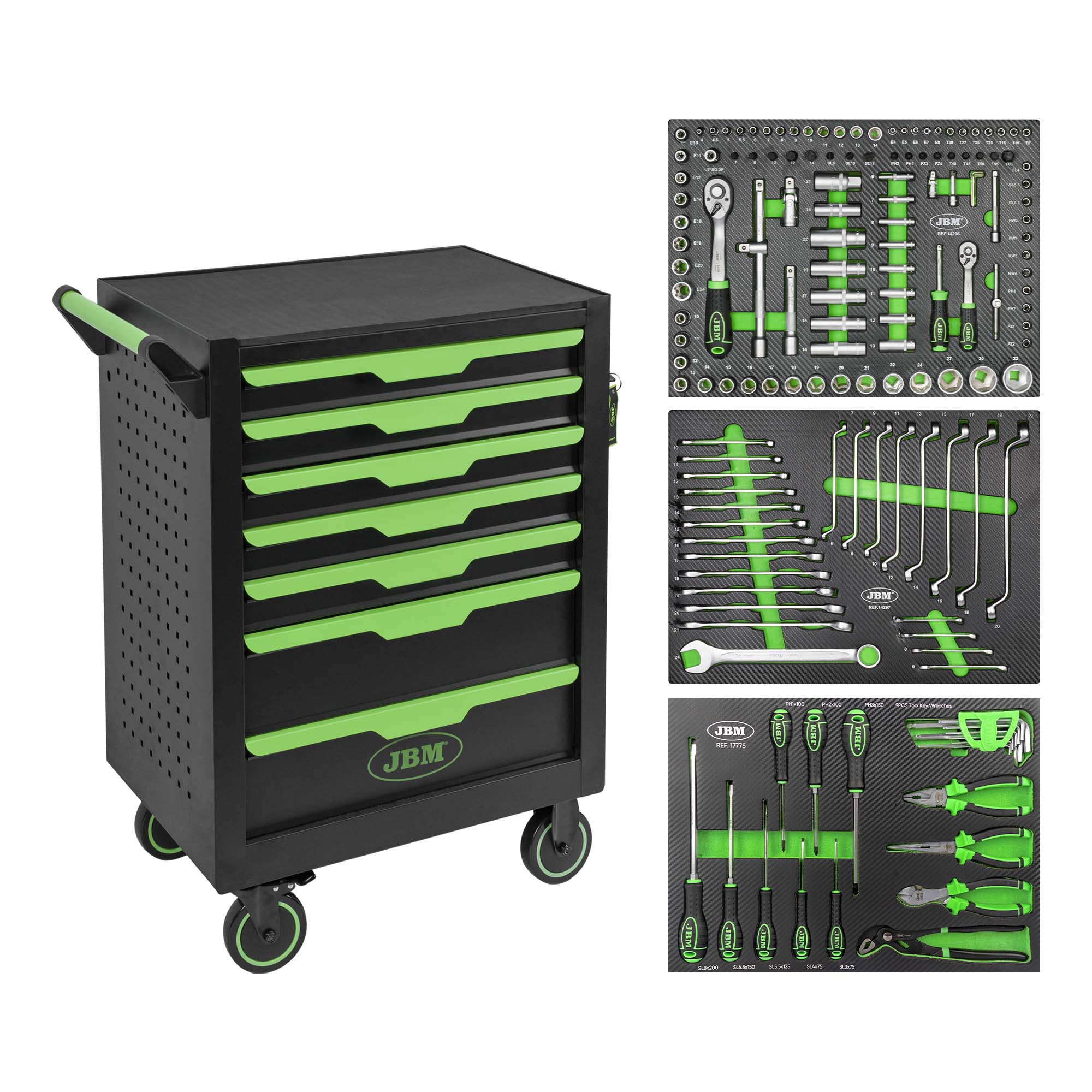 CHARIOT À OUTILS À 7 TIROIRS VERT - 154PCS