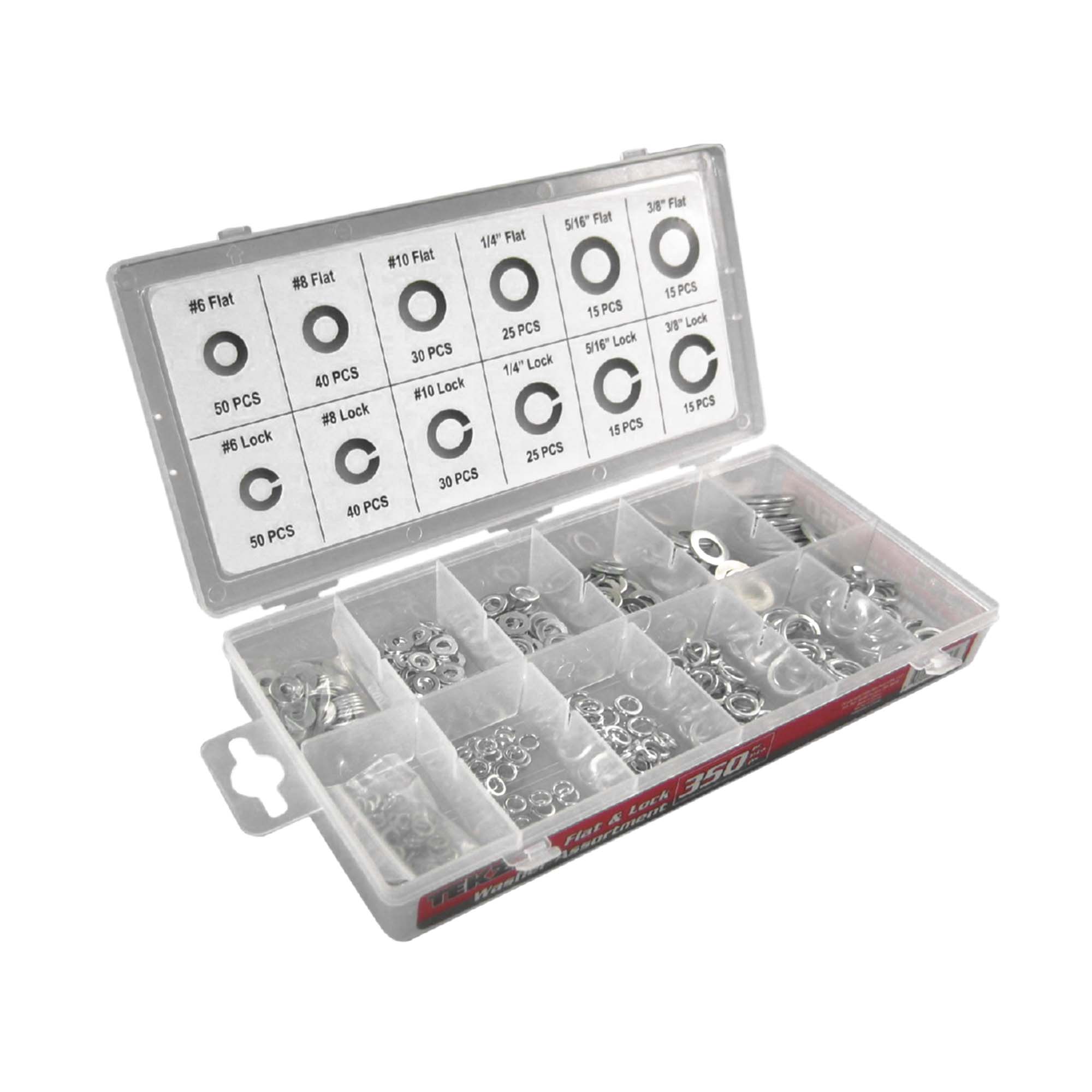 ESTUCHE DE ARANDELAS PLANAS Y GROWER 350PCS