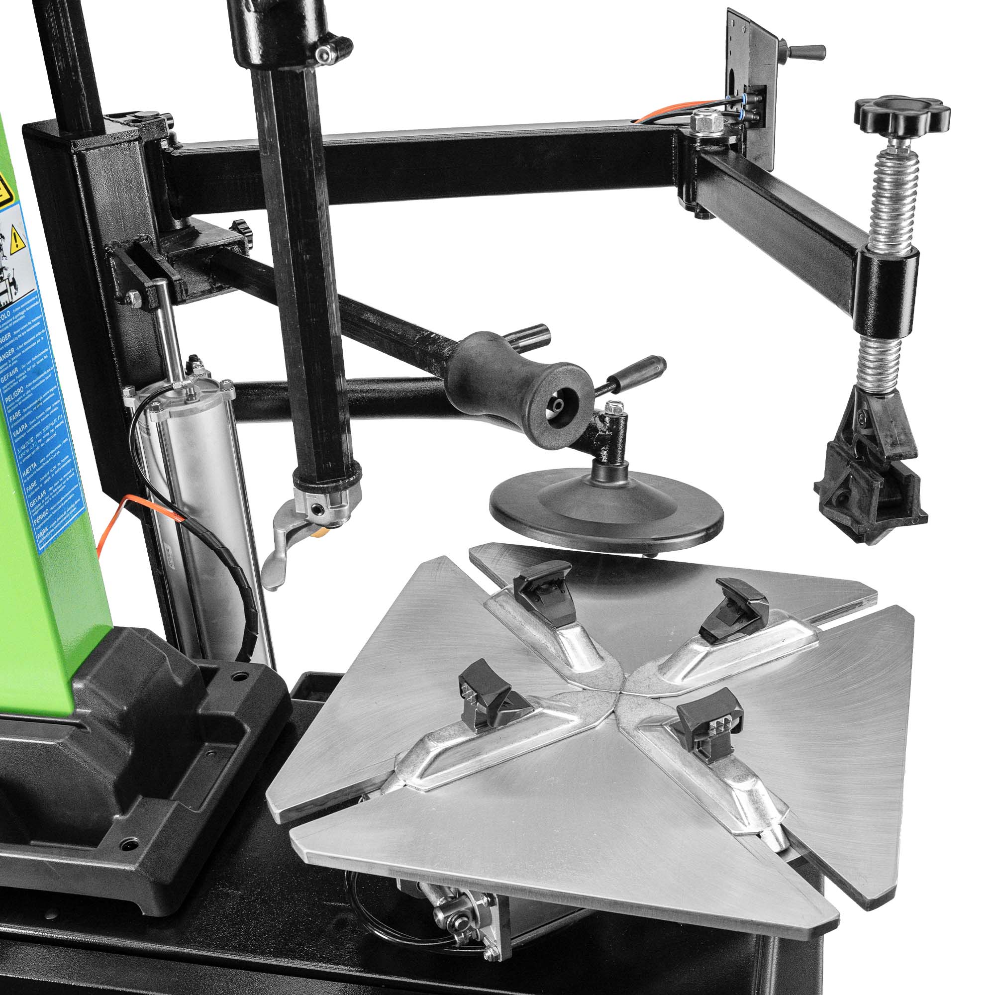 DÉMONTE-PNEU AVEC COLONNE BASCULANTE AUTOMATIQUE ET BRAS AUXILIAIRE 220V