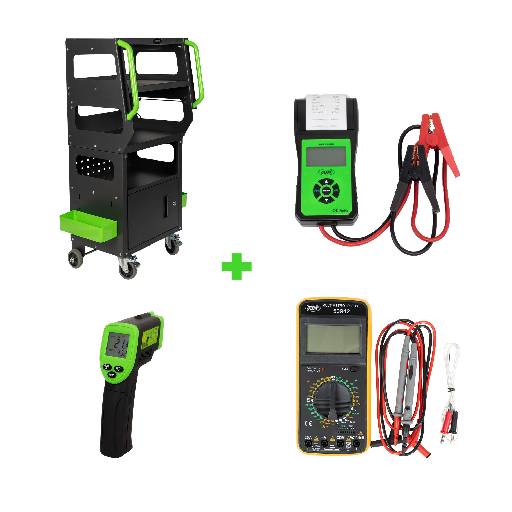 CHARIOT DE DIAGNOSTIC + APPAREIL DE TEST AVEC D’IMPRESSION + MULTIMETRE NUMÉRIQUE + TERMOMÈTRE LASER