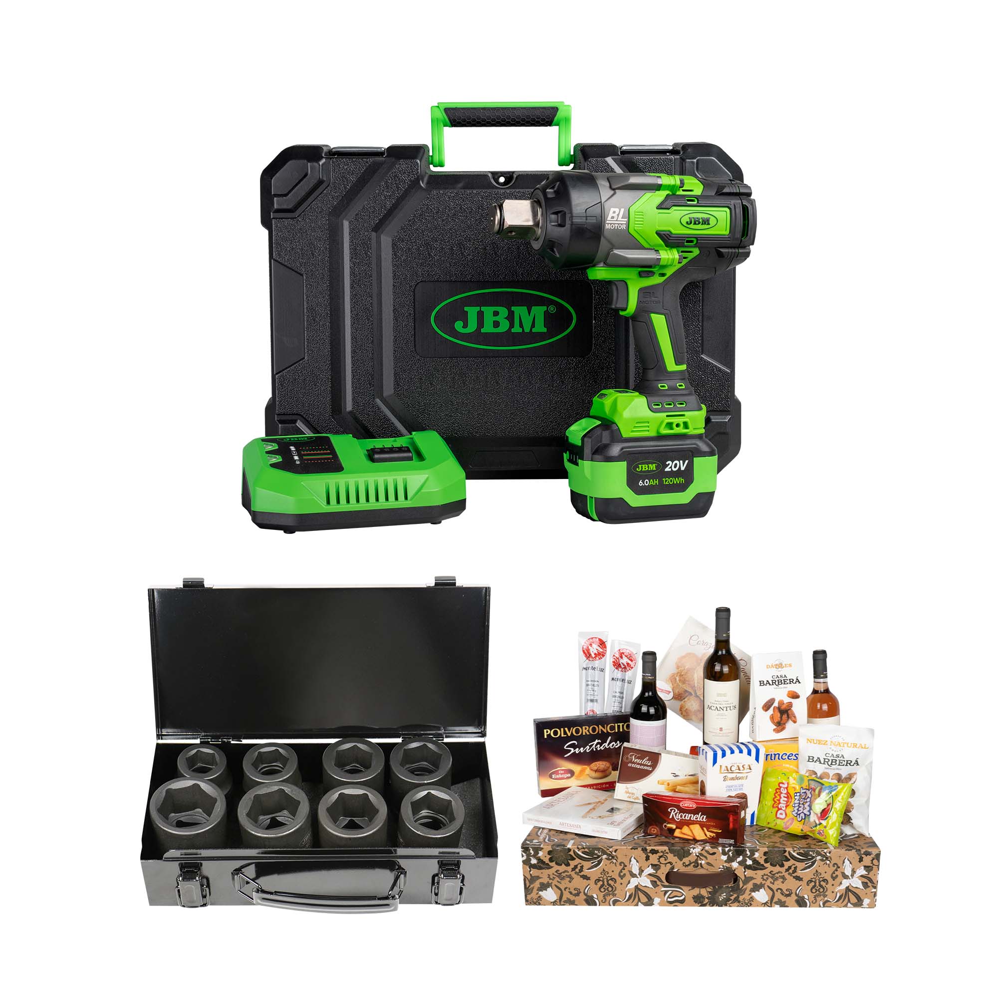 60050C CLÉ À CHOCS 1" 2300NM + 52348 JEU DE DOUILLES À CHOC 1" + PANIER