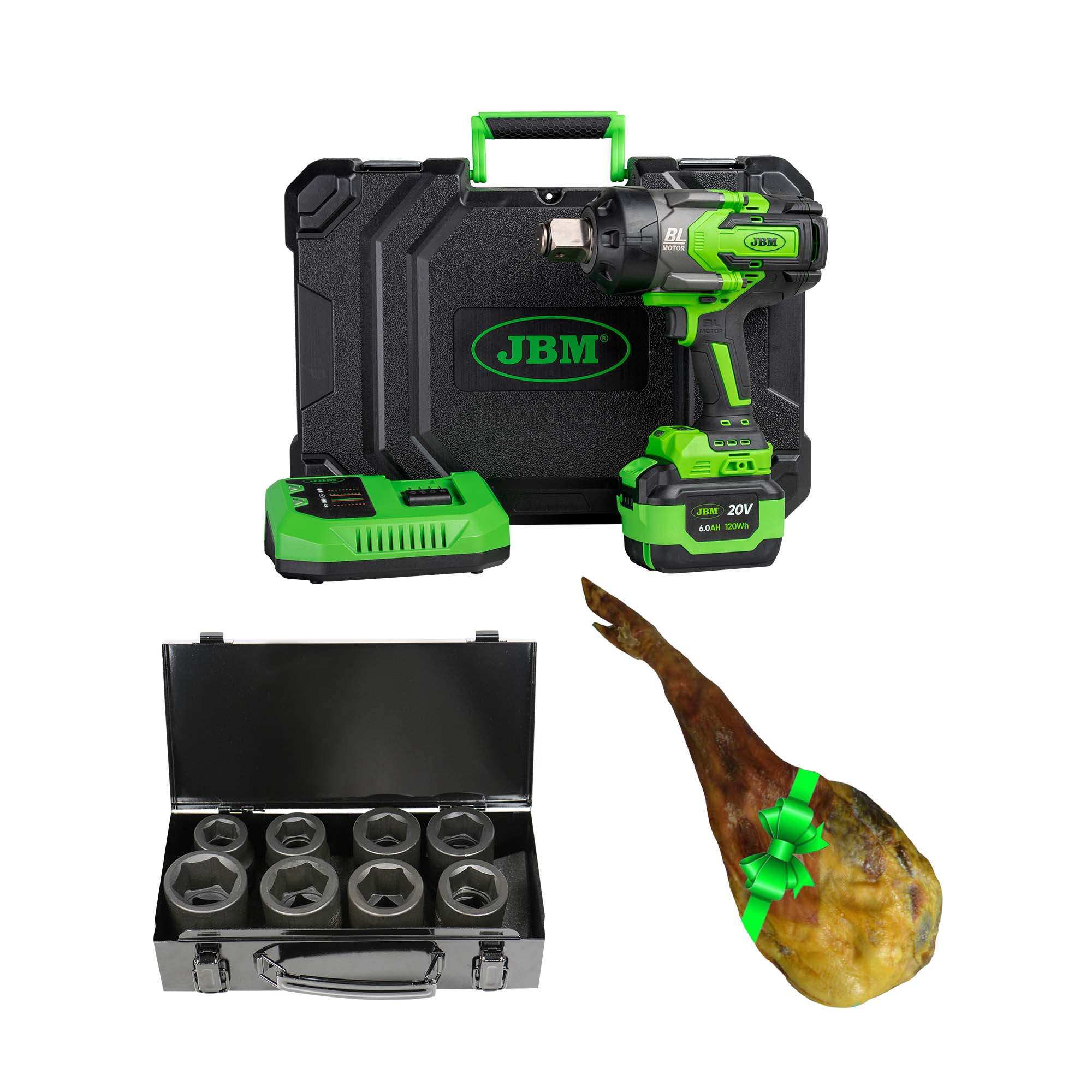 60050C CLÉ À CHOCS 1" 2300NM + 52348 JEU DE DOUILLES À CHOC 1" + JAMBON