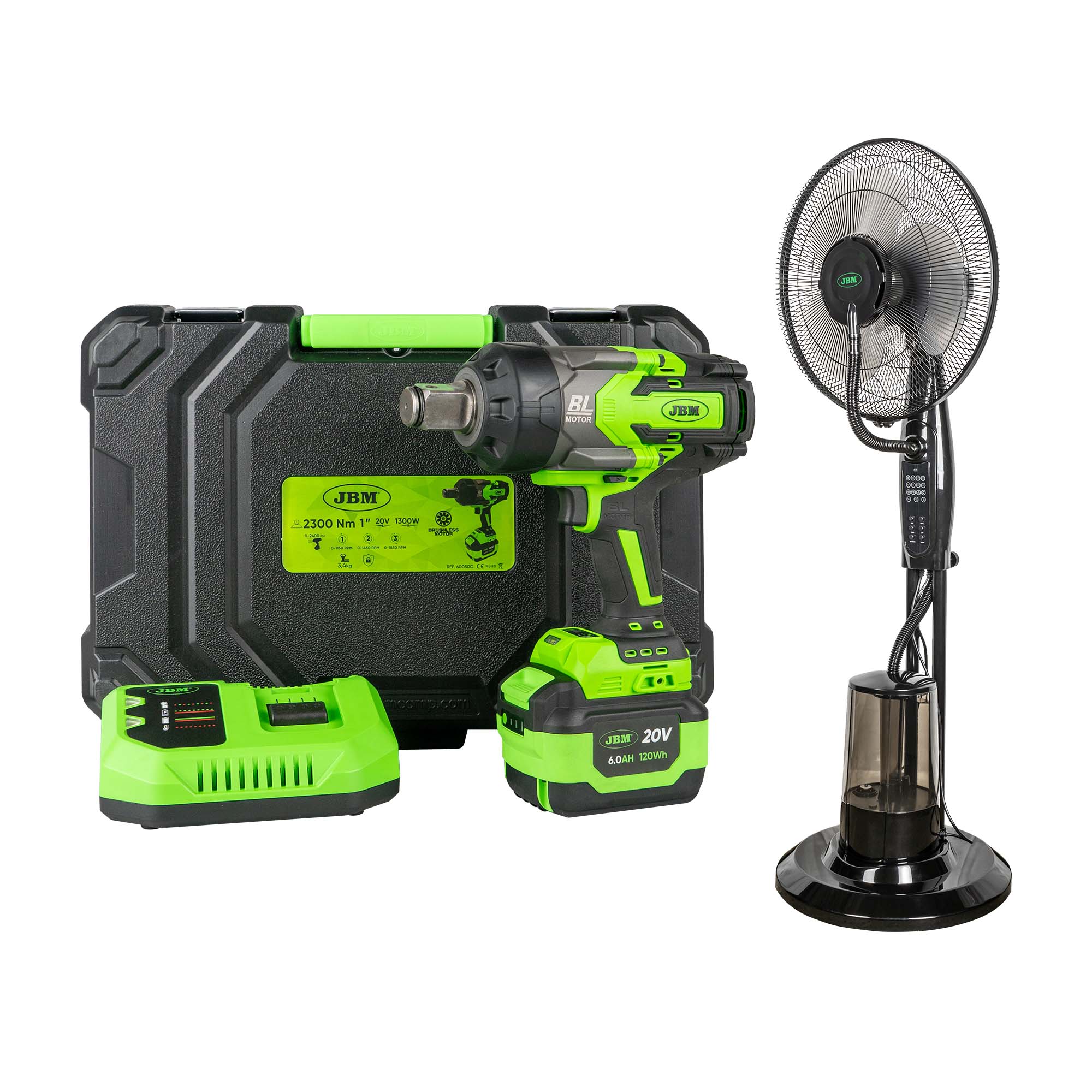 60050C CLÉ À CHOCS SANS FIL 1" 2300NM AVEC MALLETTE + 54125 VENTILATEUR NÉBULISEUR D'EAU 75W