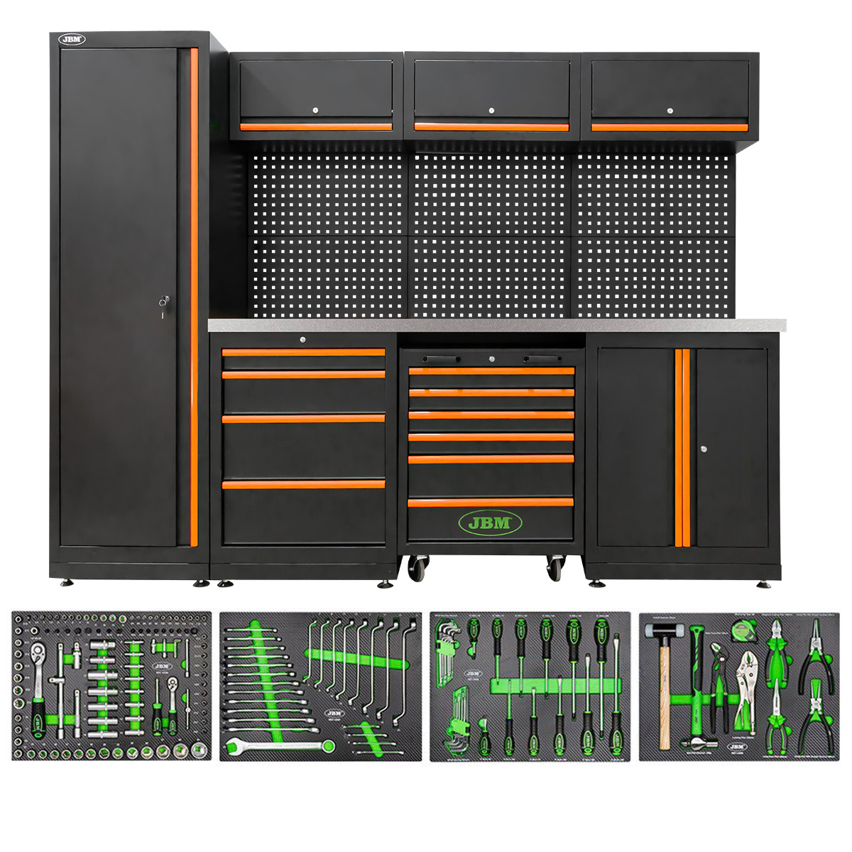 ENSEMBLE DE MEUBLES MODULAIRES POUR GARAGE (18 PIÈCES) - ORANGE