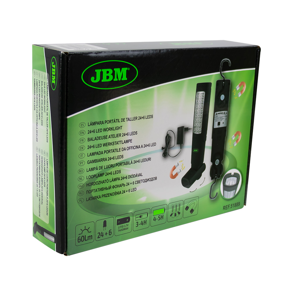 Lámpara portátil de taller 24+6 LEDS con batería recargable JBM 51889 -  AliExpress