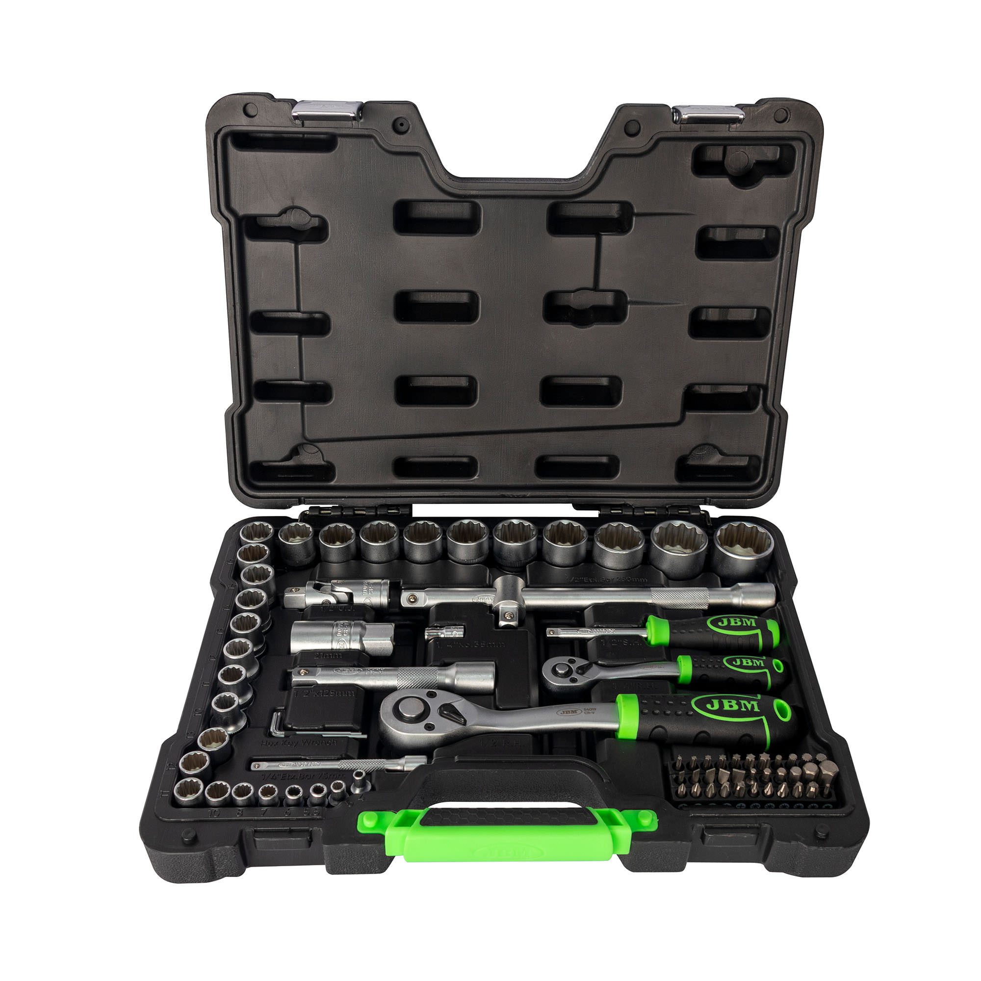 74-PIECE TOOL CASE WITH 12-EDGED SOCKETS - ZINC FINISH