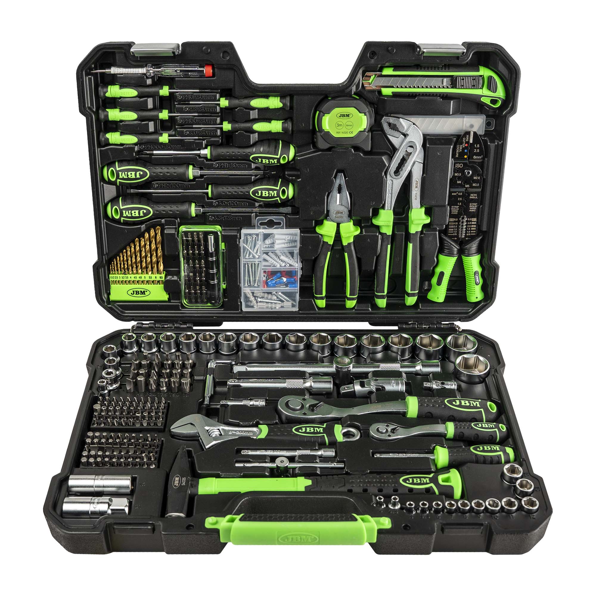COFFRET À OUTILS DE 302 PIÈCES AVEC DOUILLES HEXAGONALES 1/2" ET 1/4" – FINITION ZINGUÉE