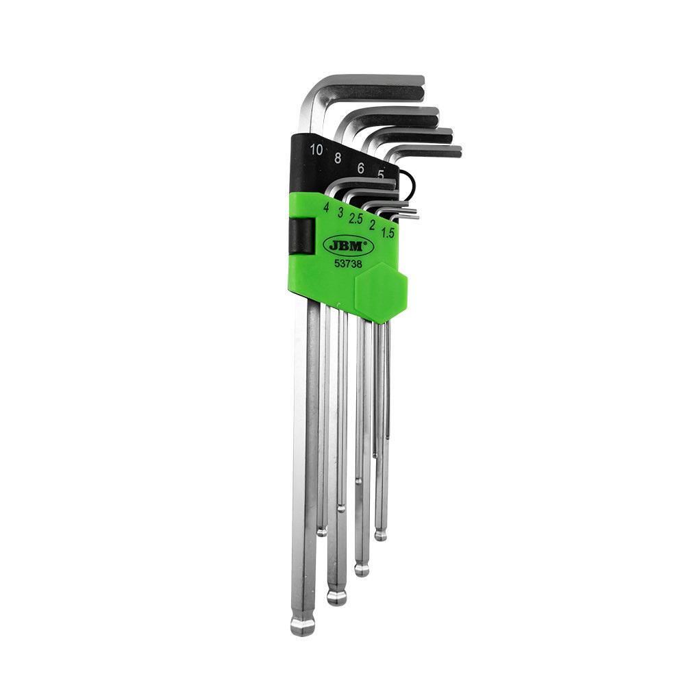9 PIECES EXTRA LONG HEX. KEY SET WITH ROUND TIP
