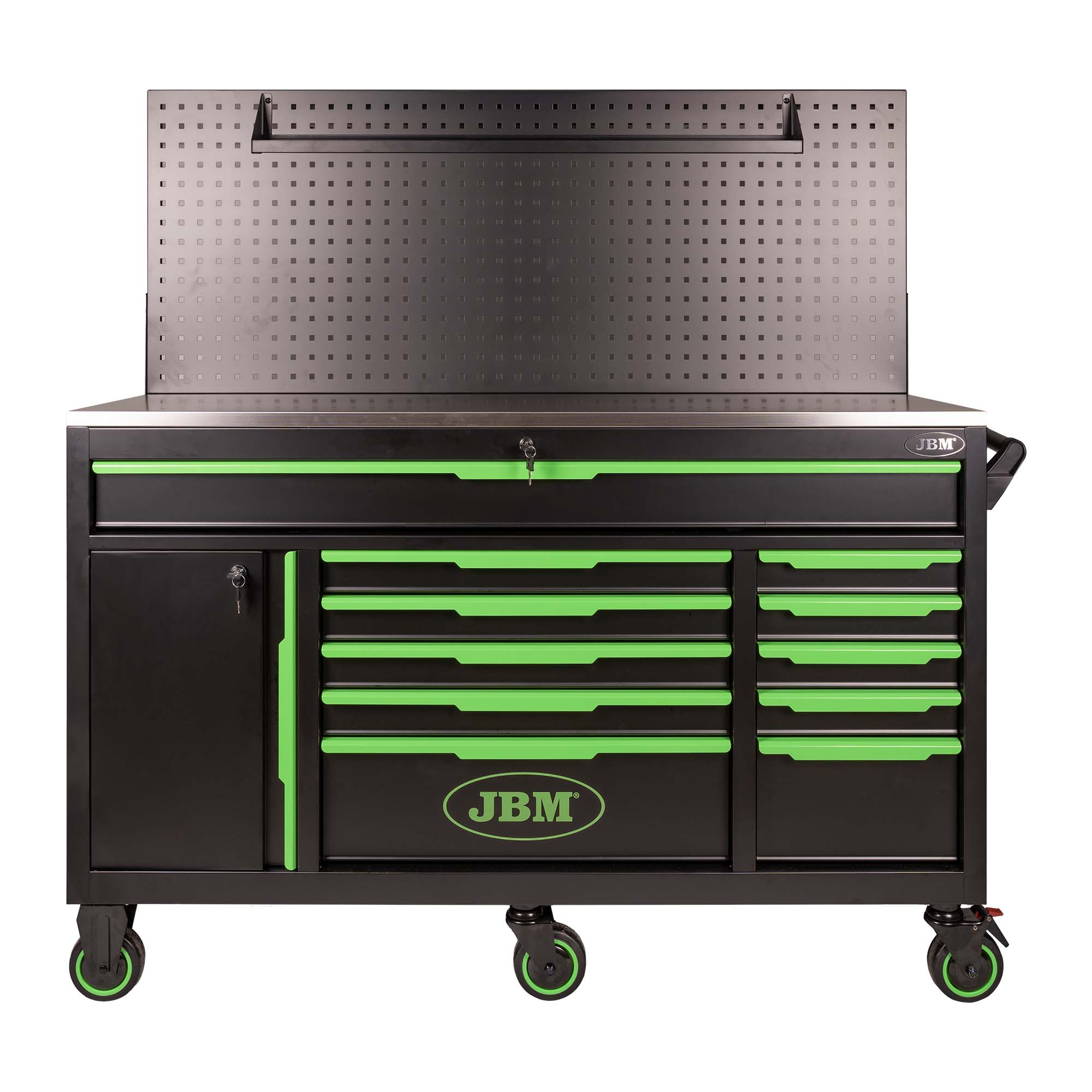 SERVANTE À OUTILS 11 TIROIRS - VERTE - VIDE - AVEC PANNEAU PERFORÉ – VIDE