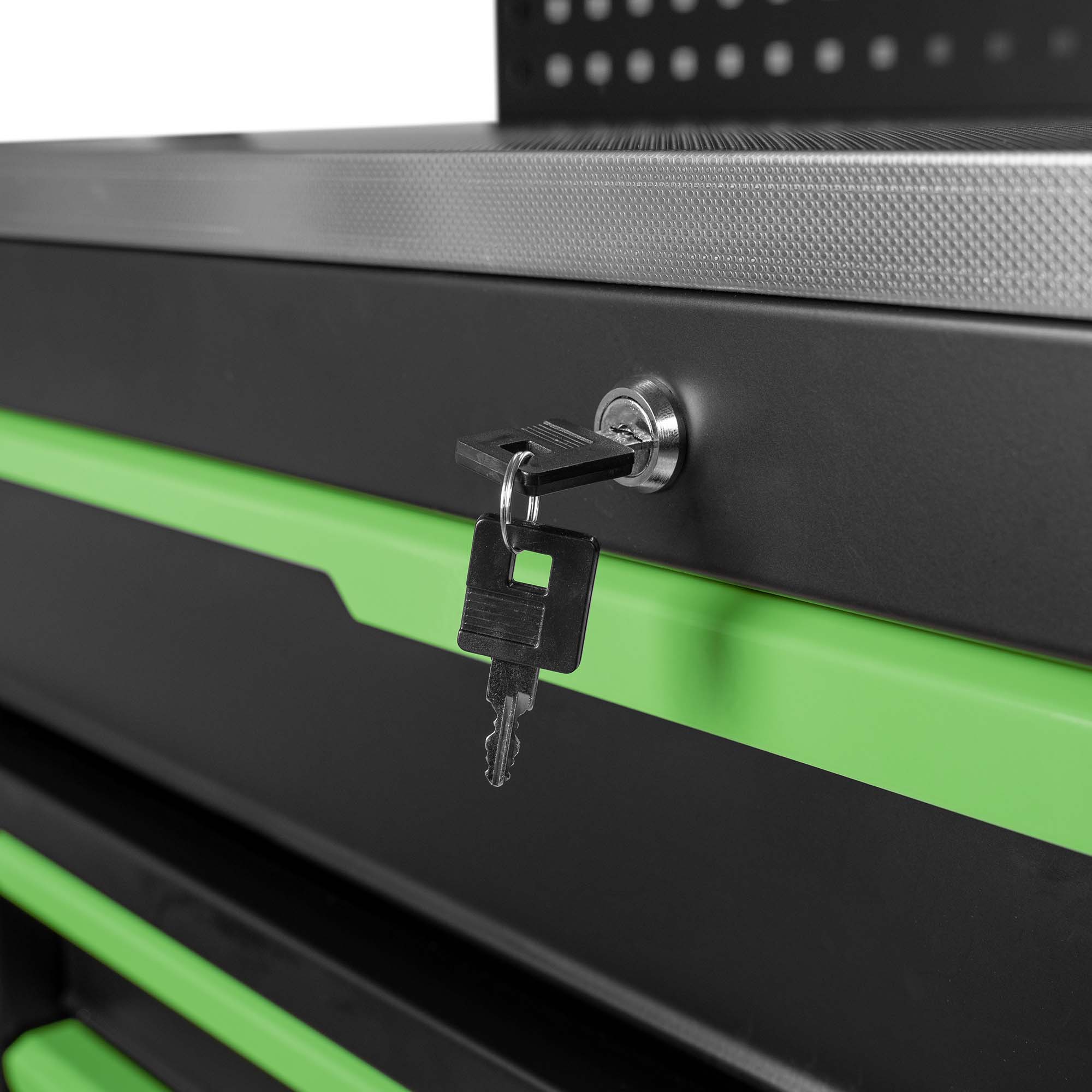 SERVANTE À OUTILS 11 TIROIRS - VERTE - VIDE - AVEC PANNEAU PERFORÉ – VIDE