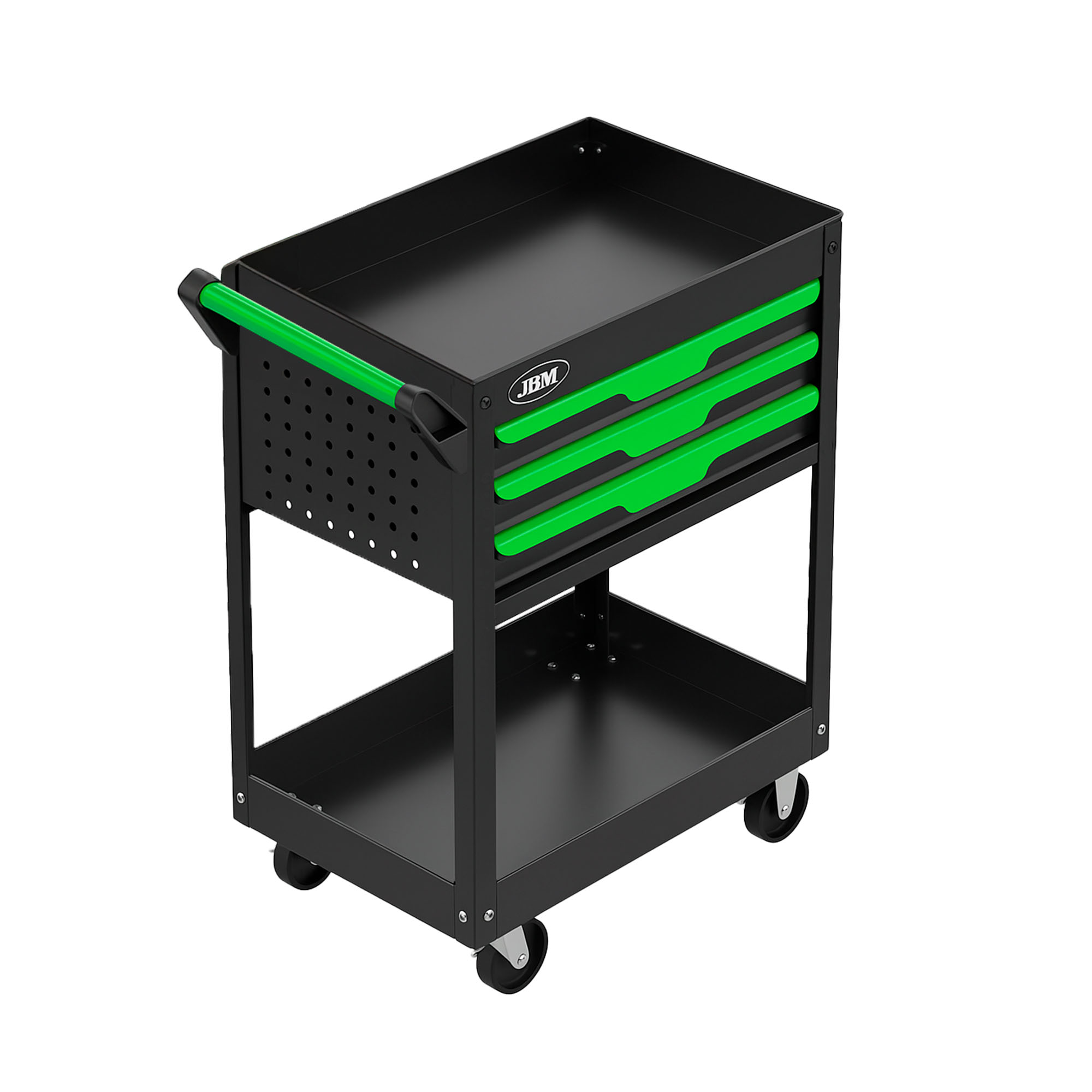 CHARIOT AVEC 3 TIROIRS, 1 PLATEAU ET GRILLES LATÉRALES