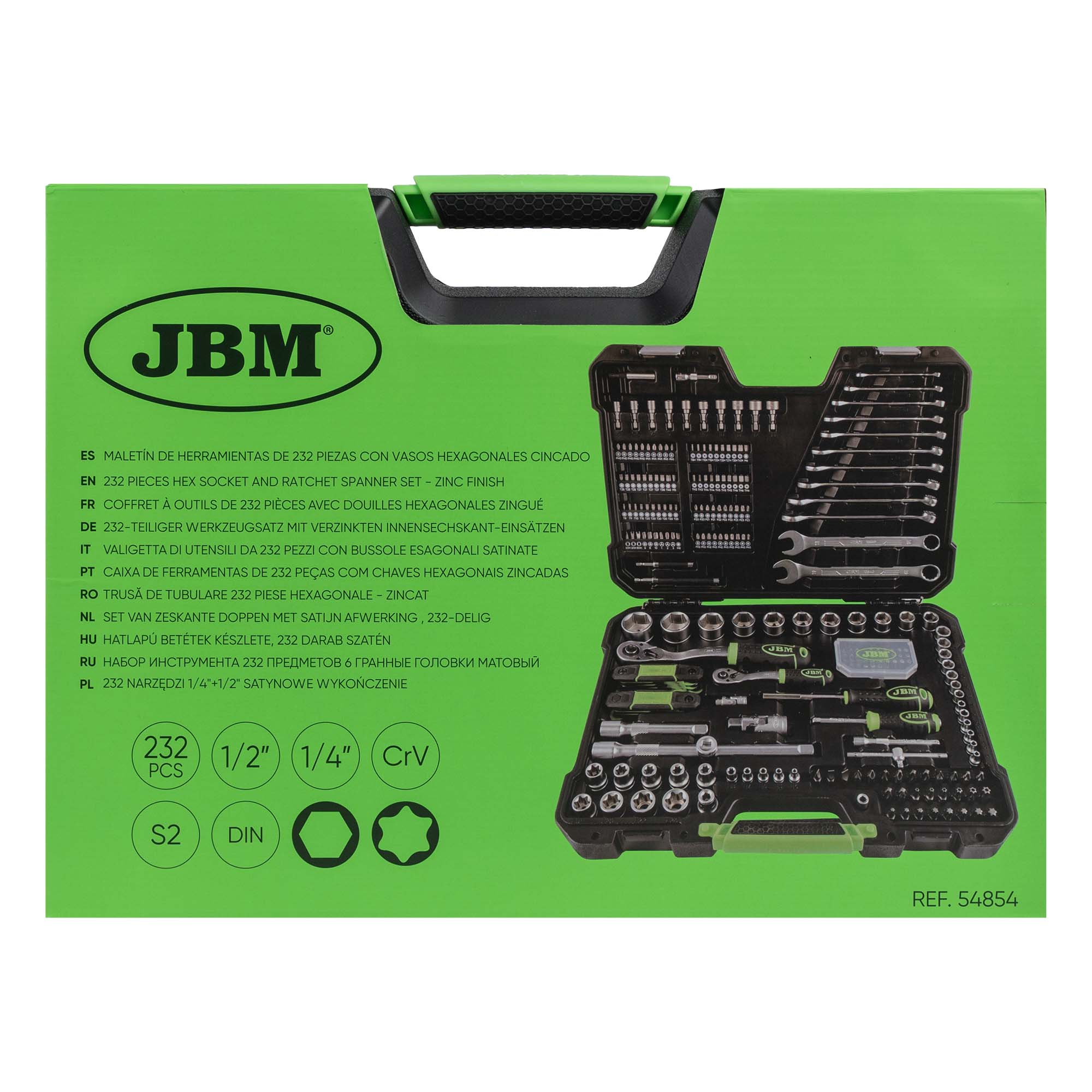 COFFRET À OUTILS DE 232 PIÈCES AVEC DOUILLES HEXAGONALES ZINGUÉ
