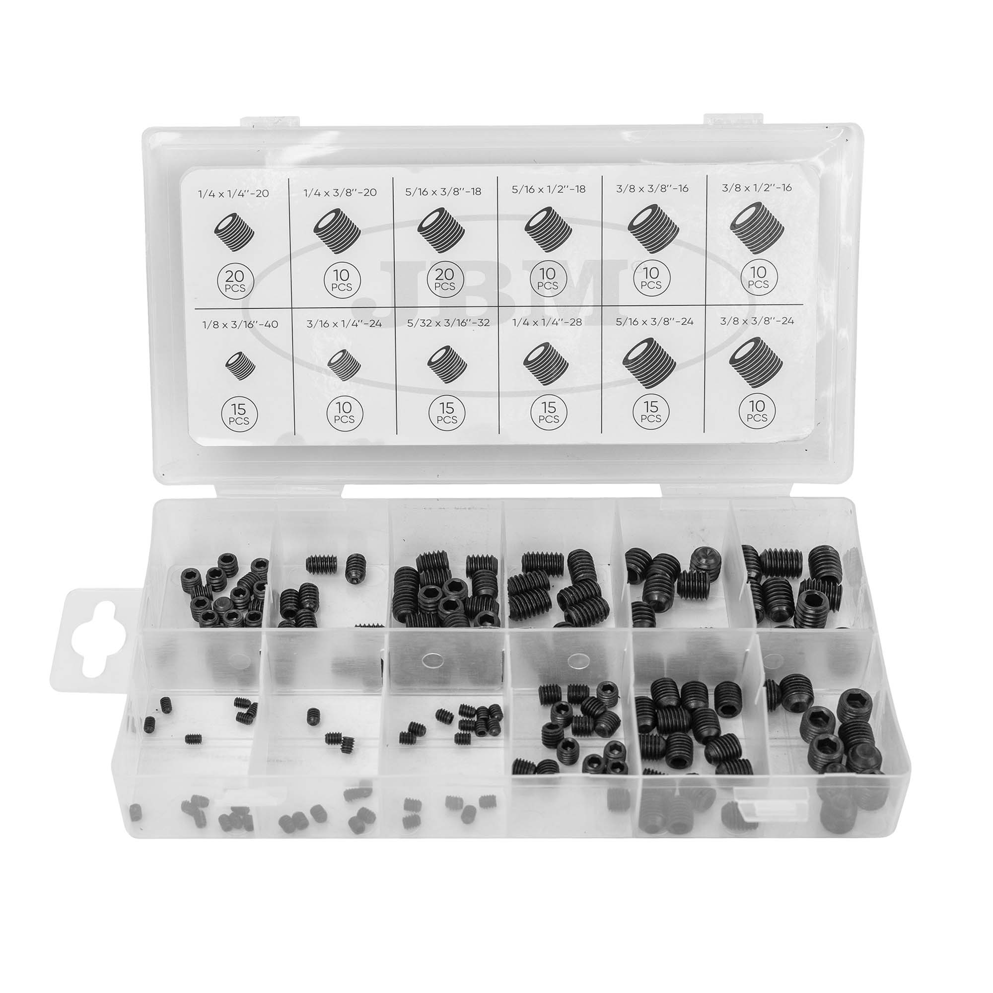 ESTUCHE DE TORNILLOS PRISIONEROS CON CABEZA HEXAGONAL SAE 160PCS