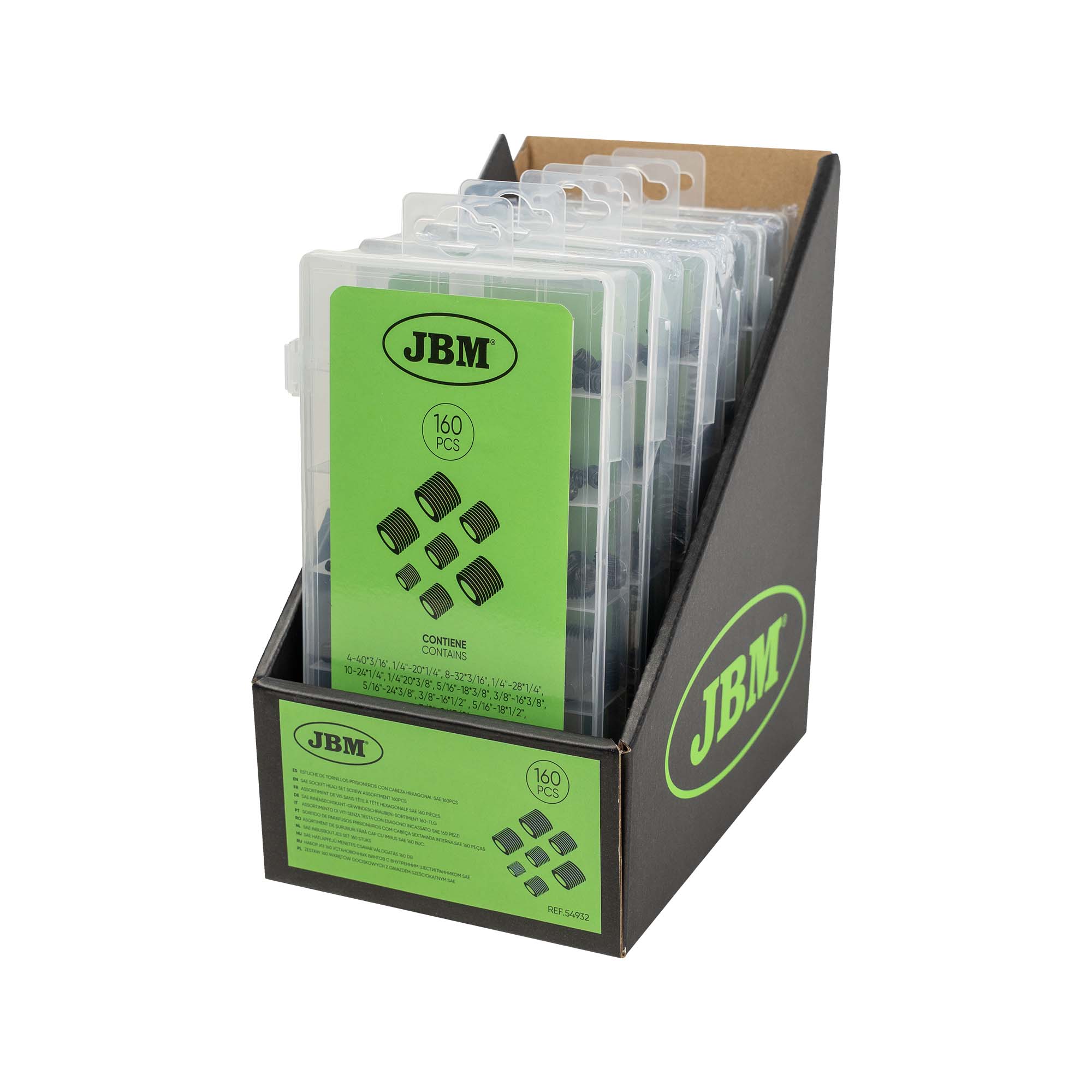 ESTUCHE DE TORNILLOS PRISIONEROS CON CABEZA HEXAGONAL SAE 160PCS