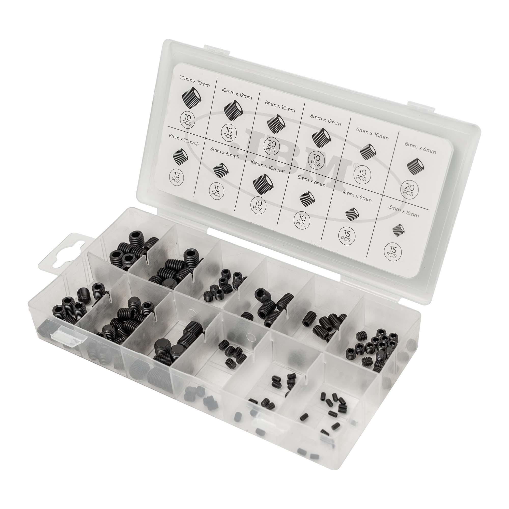 ESTUCHE DE TORNILLOS PRISIONEROS CON CABEZA HEXAGONAL MÉTRICOS 160PCS