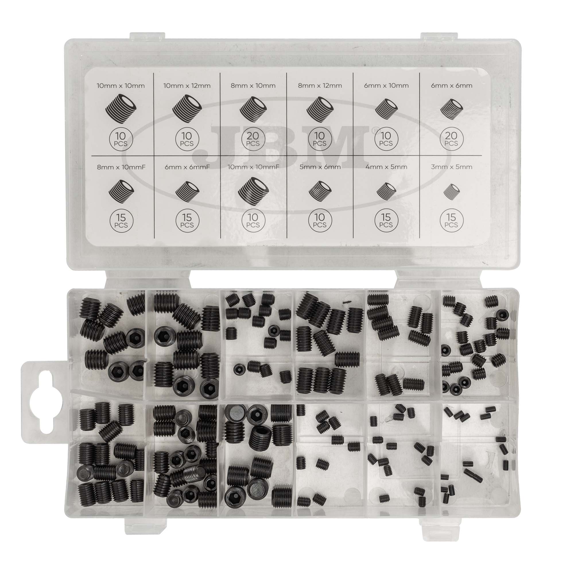 ESTUCHE DE TORNILLOS PRISIONEROS CON CABEZA HEXAGONAL MÉTRICOS 160PCS