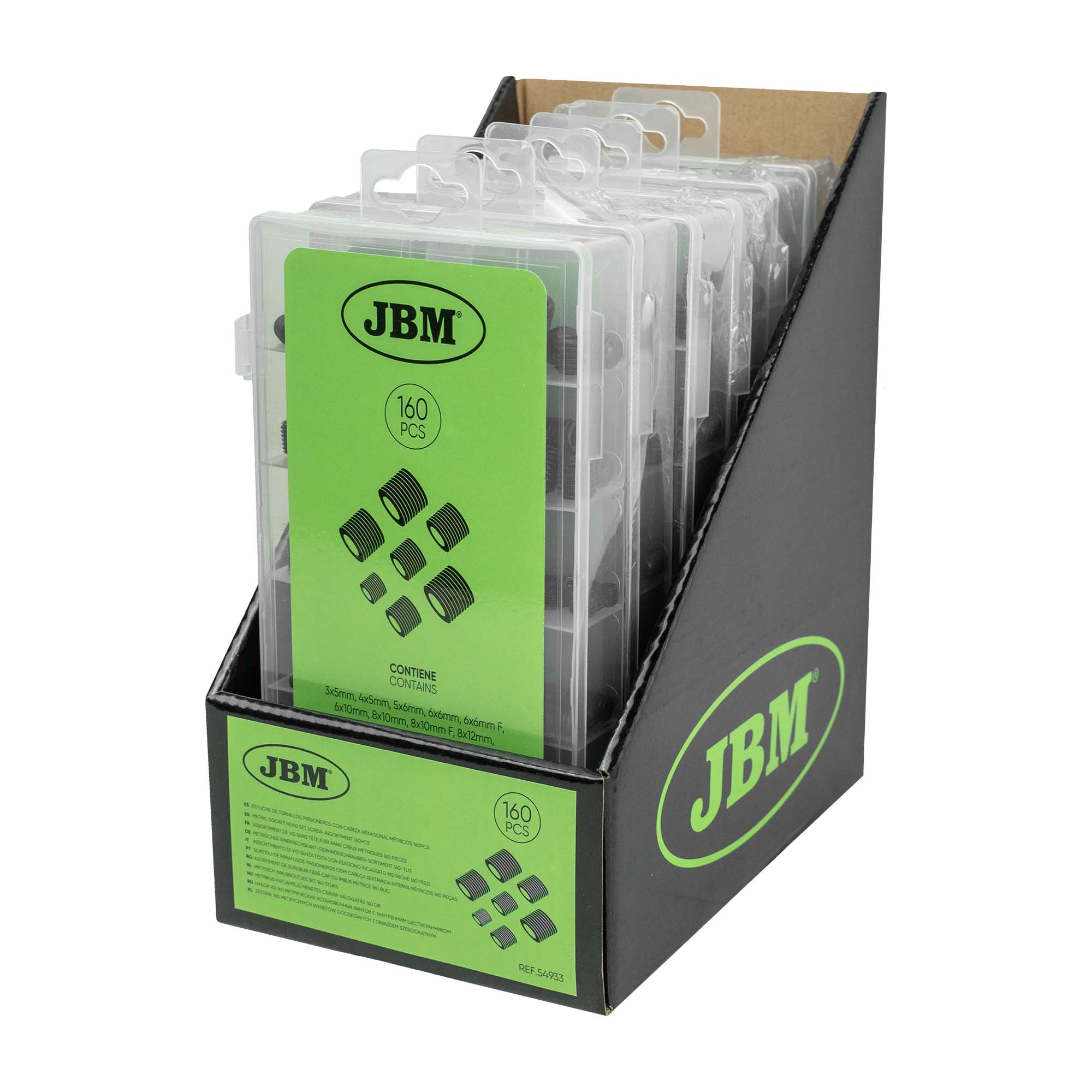 ESTUCHE DE TORNILLOS PRISIONEROS CON CABEZA HEXAGONAL MÉTRICOS 160PCS