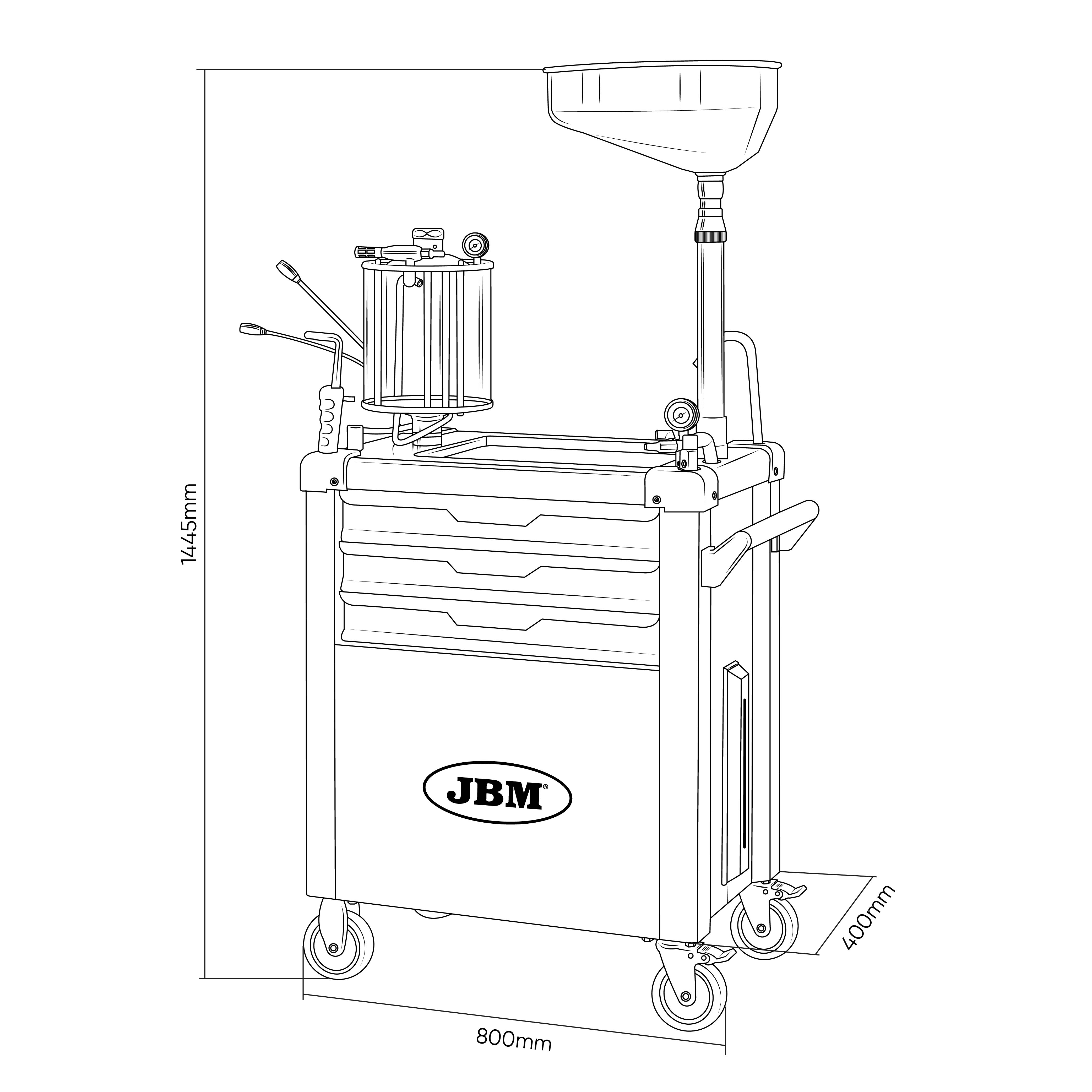 CHARIOT DE RÉCUPÉRATION D’HUILE AVEC SYSTÈME D’ASPIRATION ET COMPARTIMENTS