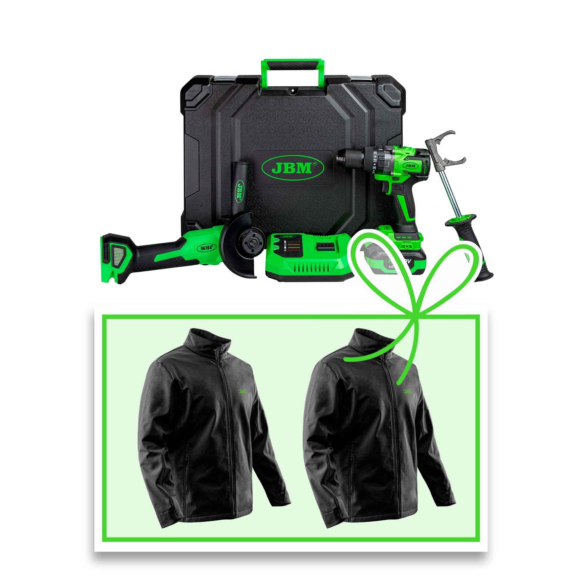 KIT MEULEUSE D'ANGLE ET PERCEUSE À PERCUSSION À BATTERIE AVEC COFFRET + VESTE S