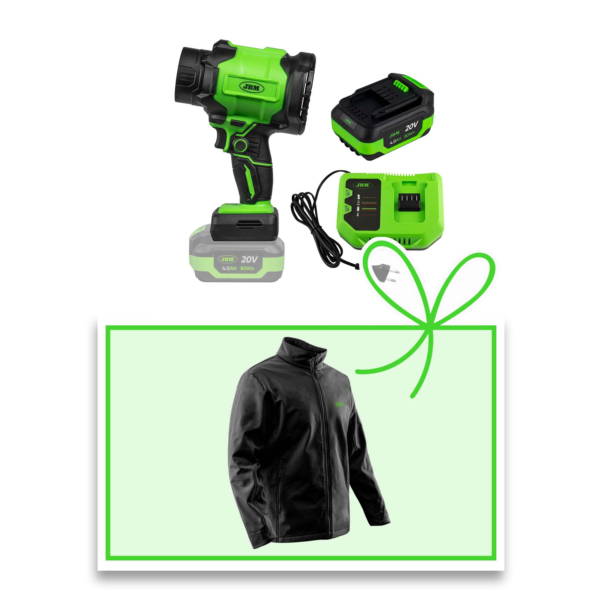 60071 SOUFFLEUR D'AIR + 60013 BATTERIE 4.0AH + 60016 CHARGEUR 20V + VESTE XL