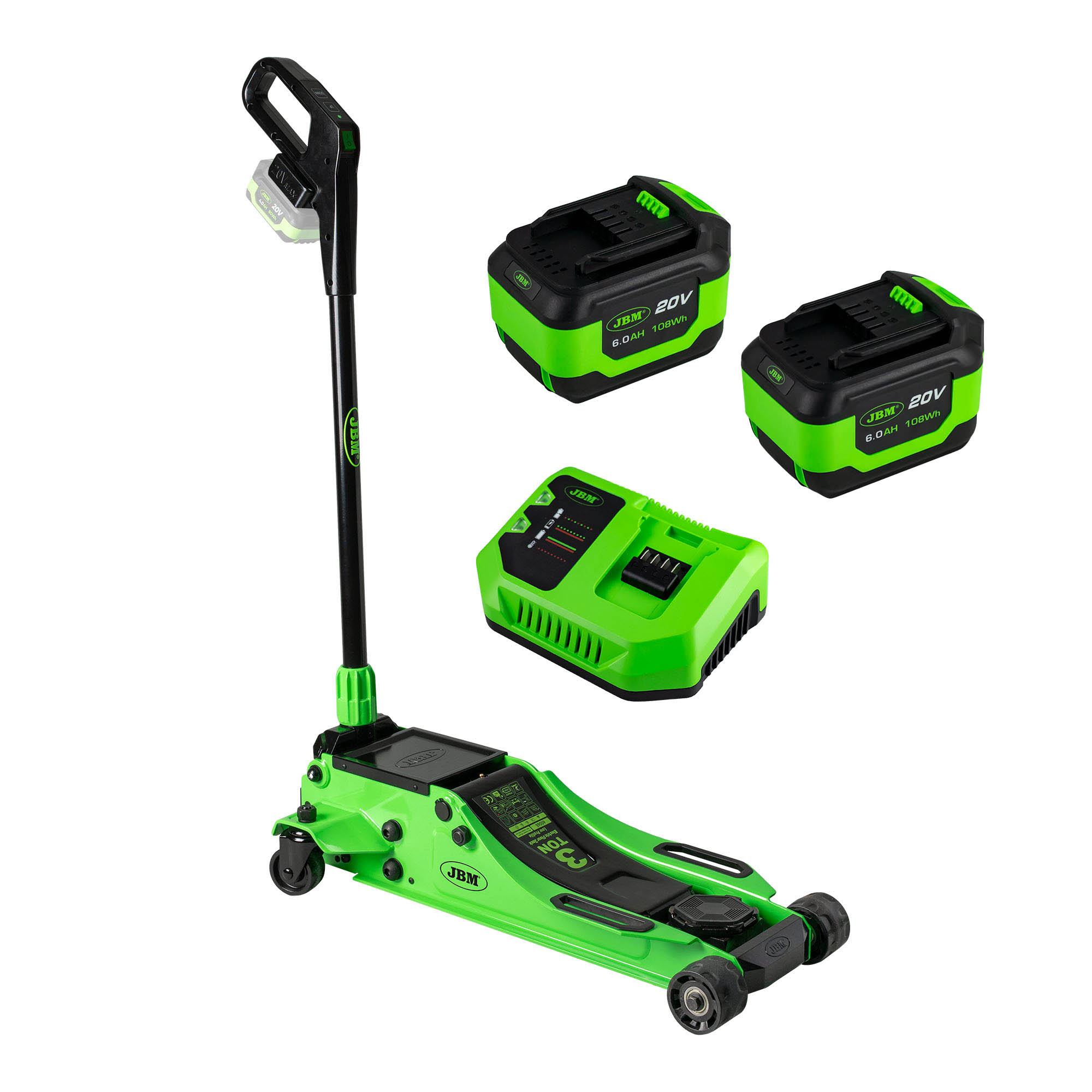 CRIC ROULEUR HYDRAULIQUE 3T SUR BATTERIE AVEC BATTERIE DE 6AH (X2) ET CHARGEUR INCLUS