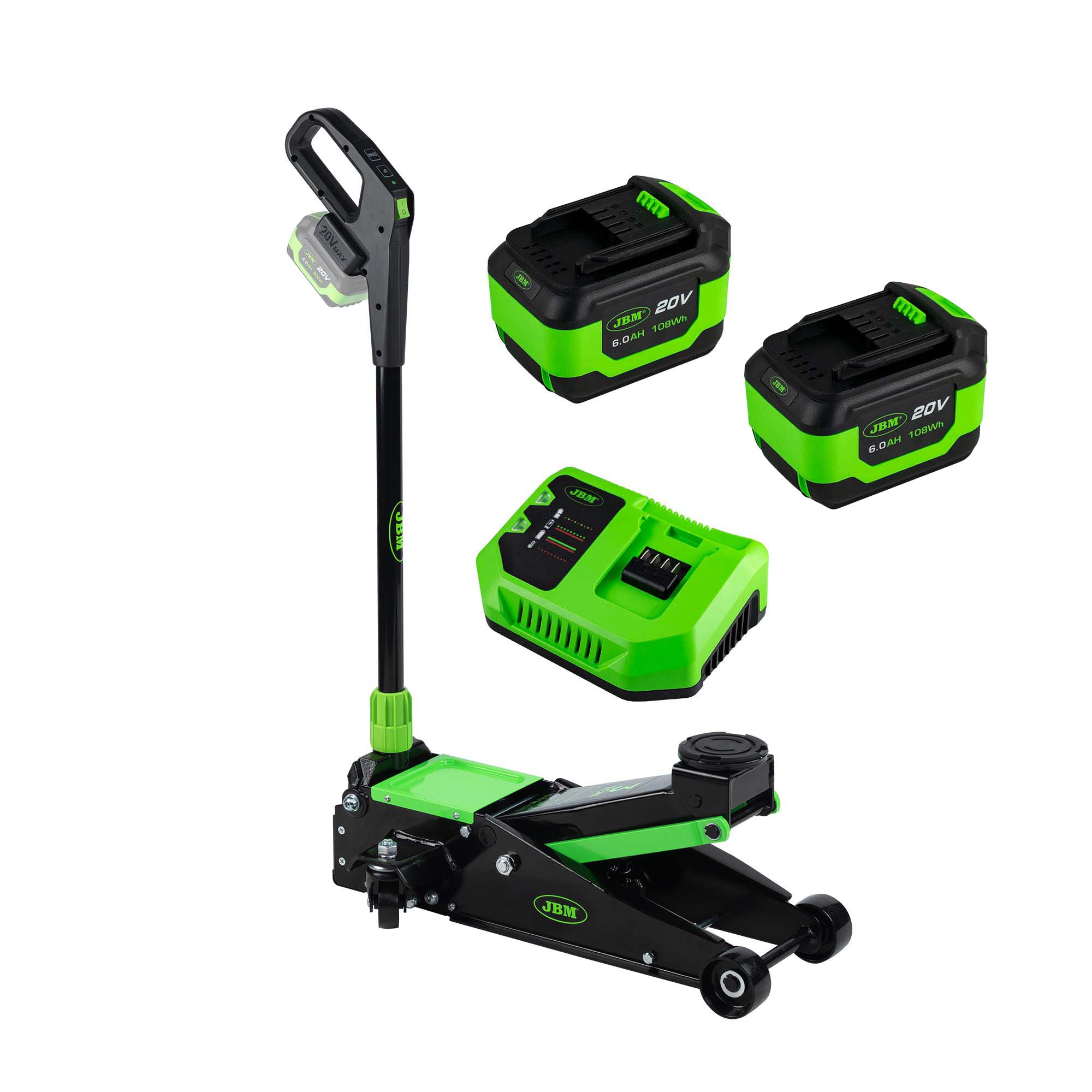 CRIC HYDRAULIQUE DE CHARIOT 3T SUR BATTERIE AVEC BATTERIE (X2) ET CHARGEUR INCLUS