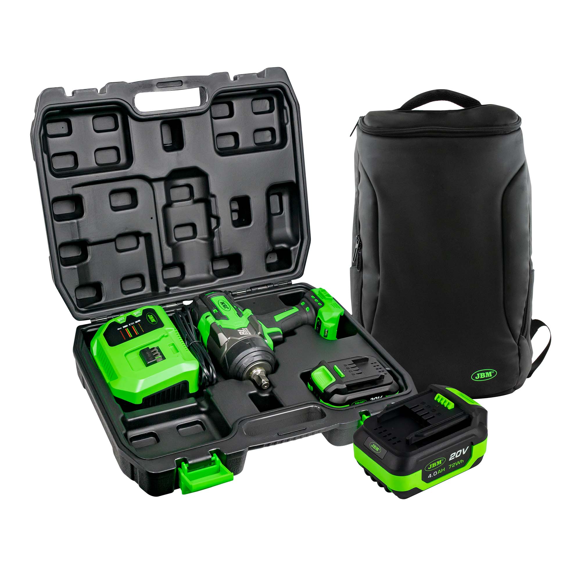 SERIE481 60044C PISTOLA DE IMPACTO 1/2″ 1300NM CON MALETÍN+ 60013 BATERÍA LI-ION 4.0AH + 54043 MOCHILA JBM