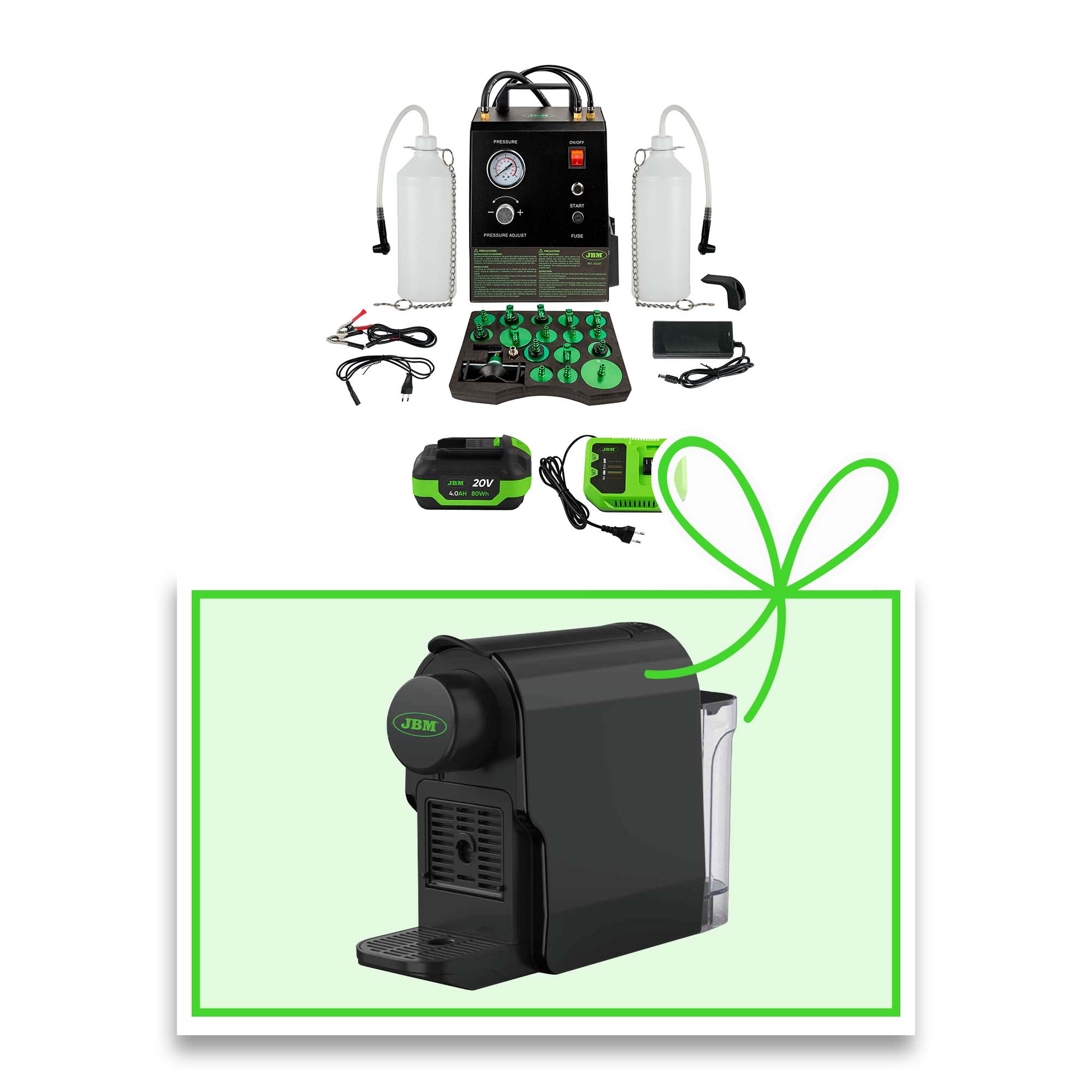60067 PURGEUR DE FREINS ÉLECTRIQUE À BATTERIE + 60013 BATTERIE LI-ION 4.0AH + CAFETIÈRE