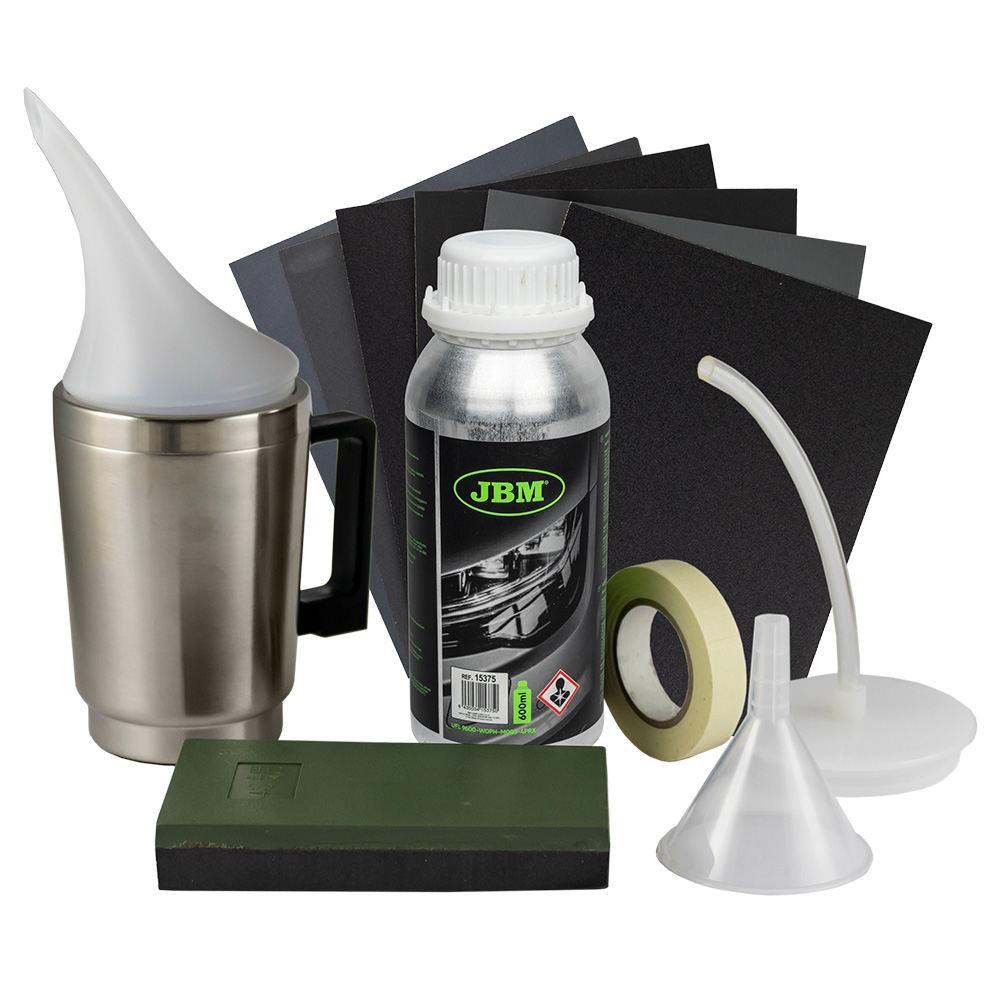 53673 KIT DE RESTAURACIÓN DE FAROS + 54524 DETECTOR DE FUGAS + 54683 ATORNILLADOR A BATERÍA